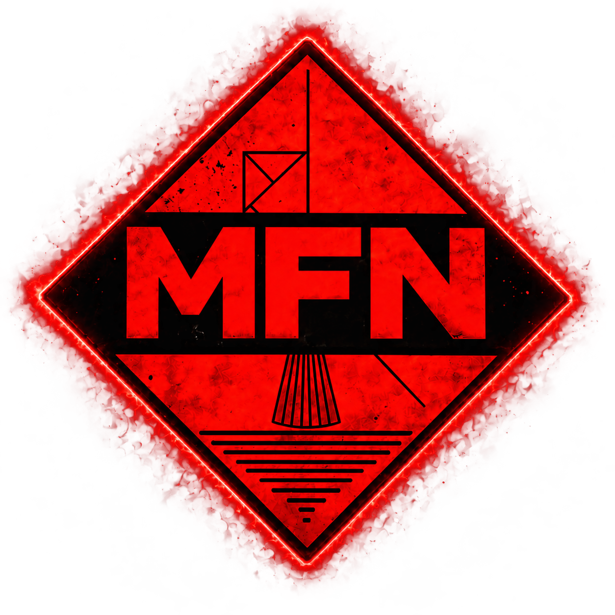 Red MAN FROM NORTH emblem on a transparent background
